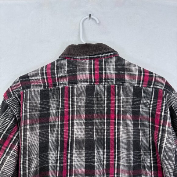 VTG Carhartt Flannel Shirt Mens L Gray Glen Plaid Coduroy Collar Pocket Outdoor - Picture 8 of 8